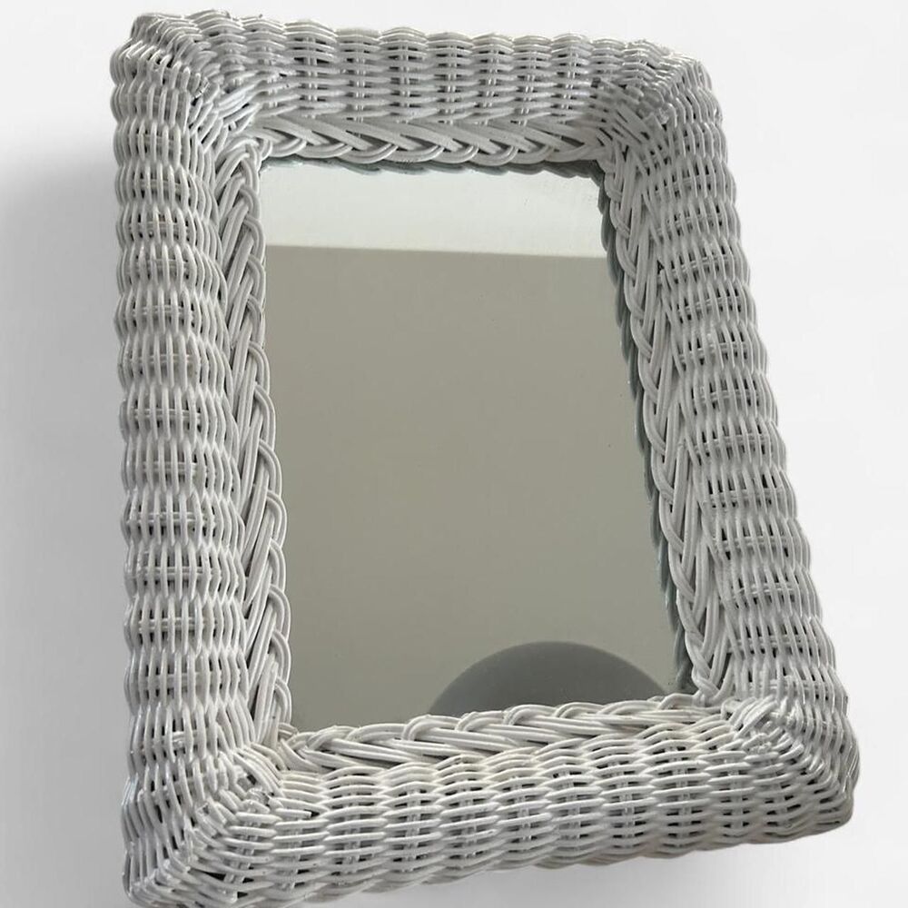 Vintage White Wicker Wall Mirror